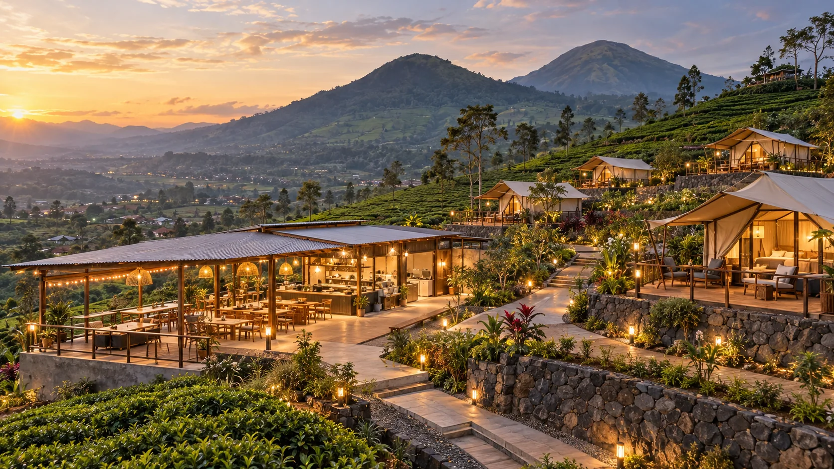 Visualisasi konsep open kitchen di kawasan glamping